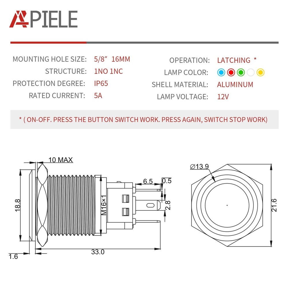 Durable 12V Push Button Switch with High-Performance LED and Waterproof Shell