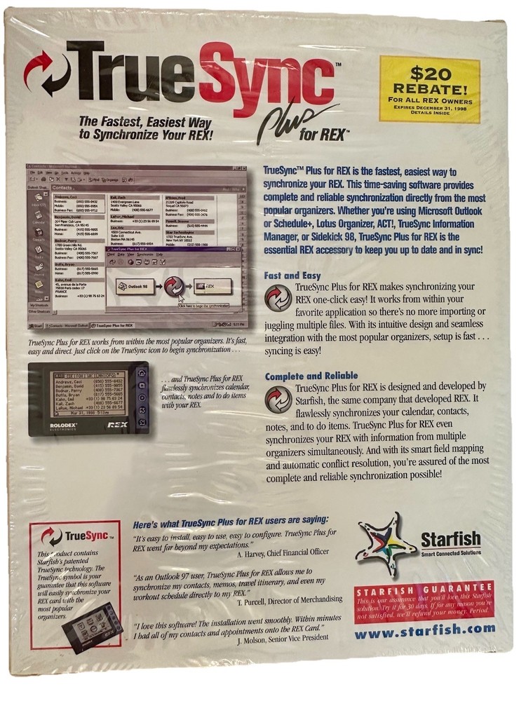 Rare Vintage 1998 Starfish TrueSync Plus for REX Software