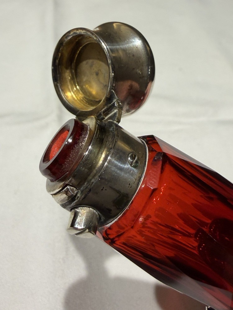 Victorian Ruby Red Glass Folding Double Scent Bottle Silver Mount