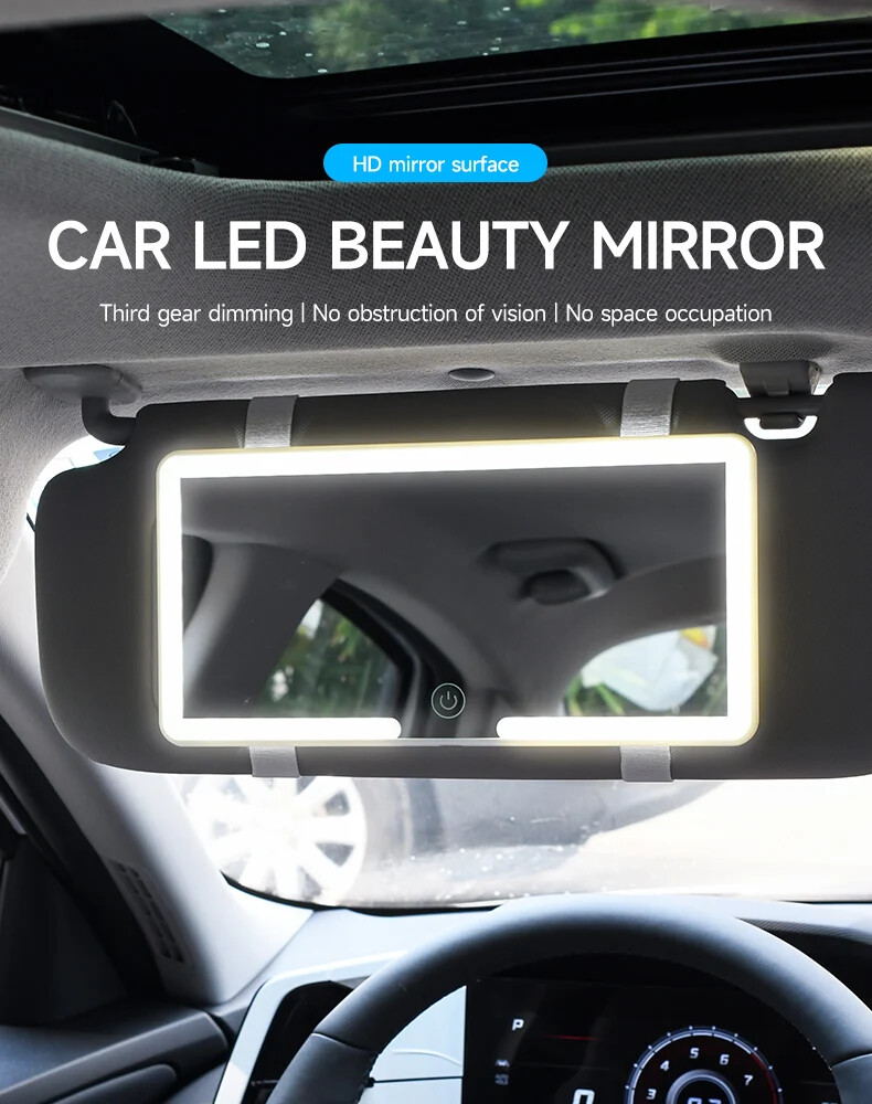Car LEDMakeup Mirror Adjustment Interior RearMirror Dimmable Touchscreen Auto