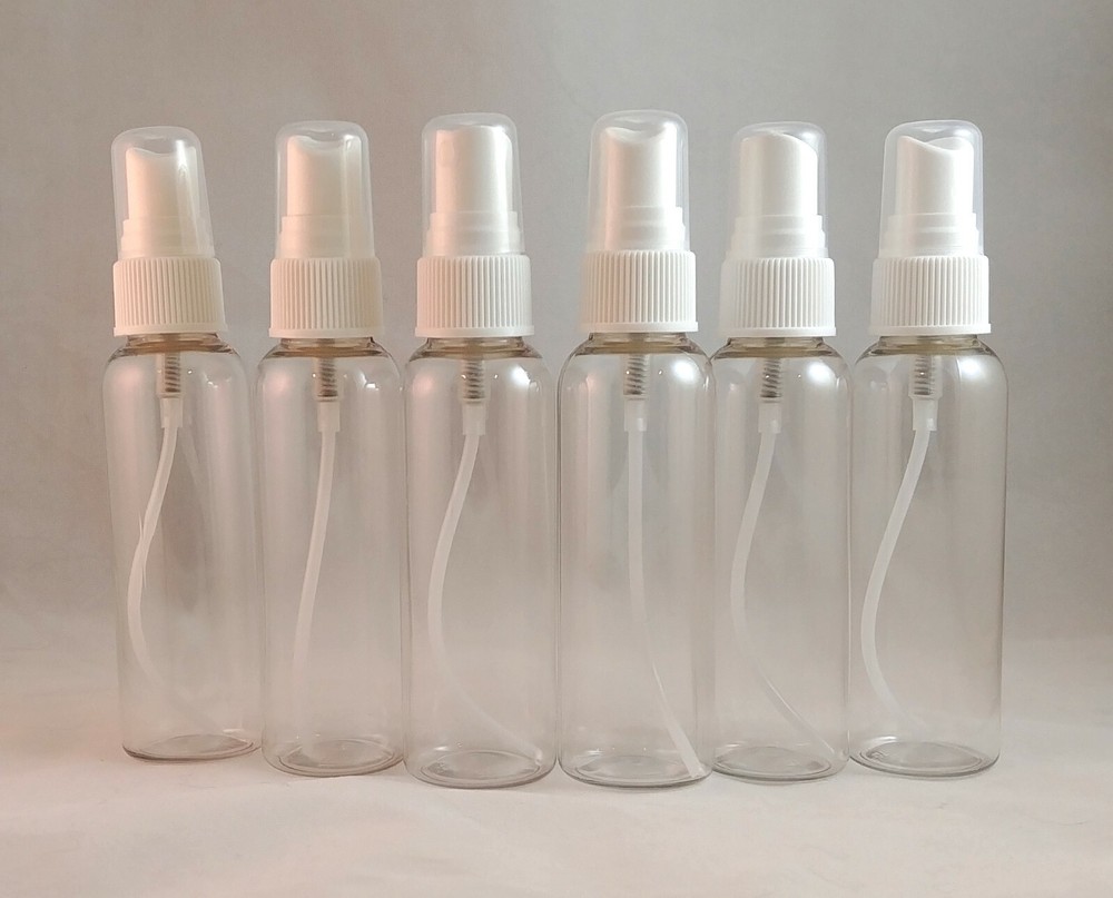 Clear PET 2 oz Plastic Cosmo Round Bottles-Disc Cap,Pump Spray/Atomizer,& others