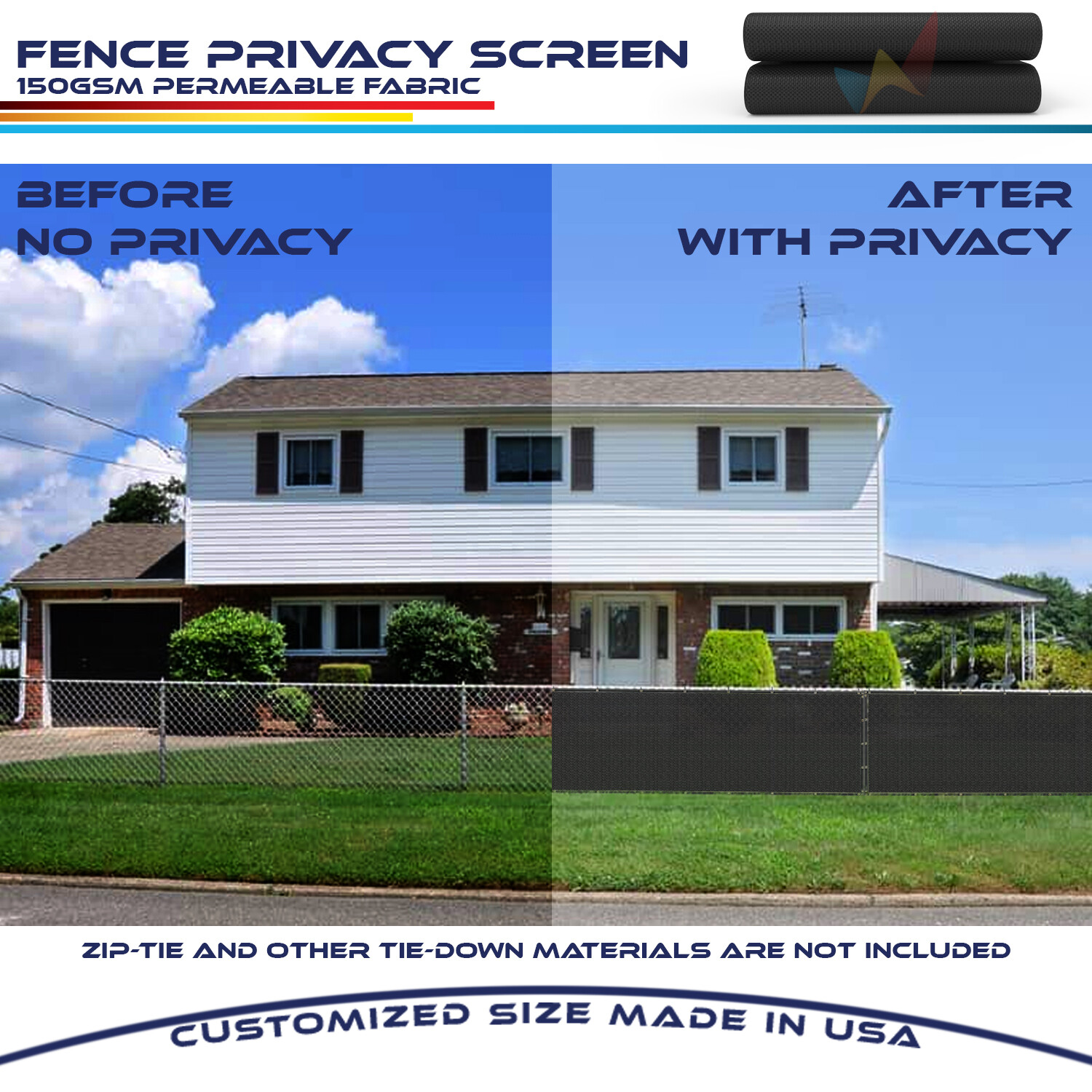 Fence Privacy Screen Cover Mesh Garden Yard 4' 5' 6' 8' Black Green Beige Brown