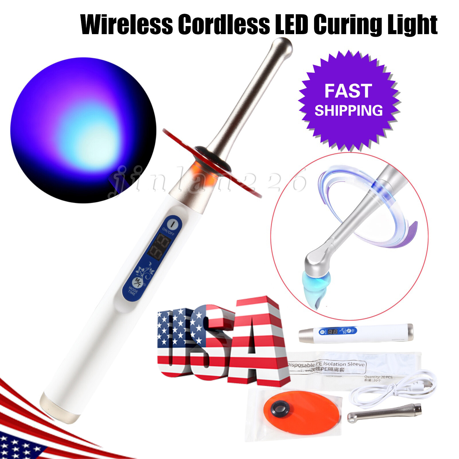 Dental Wireless Cordless Curing Light Composite Resin Cure Lamp LED-B Lampara 5s