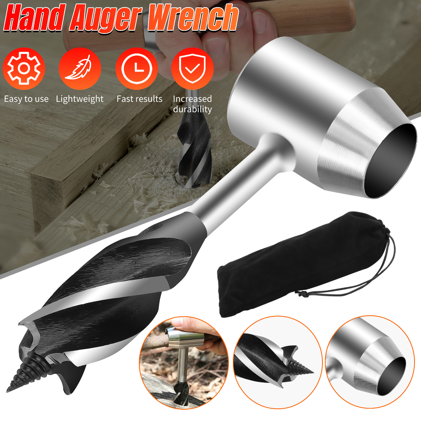 Manual Hand Auger Wrench Outdoor Survival Wood Drill Tool for Bushcraft Handyman