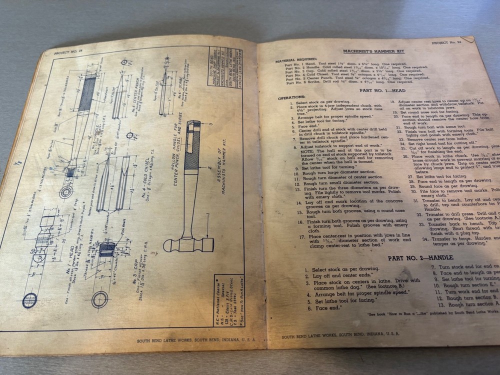 Original 1942 South Bend Machine Shop Course For Apprentice Training Catalog