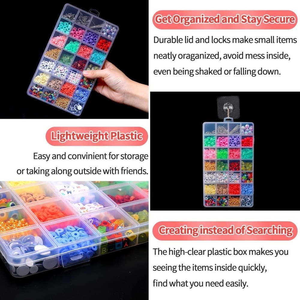 Durable 28-Compartment Bead Storage Box - Lightweight & Stylish Organizer