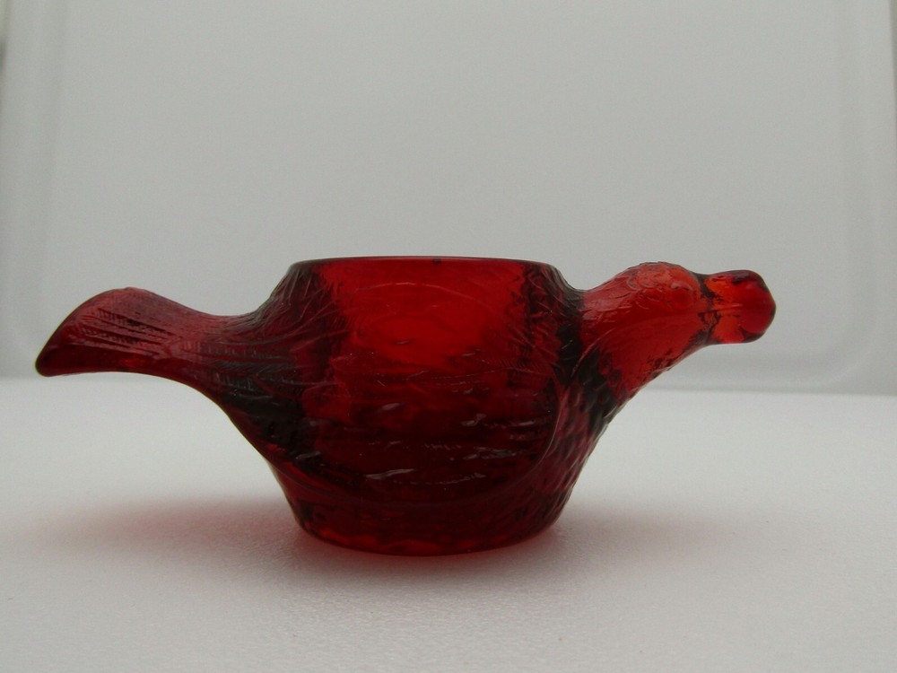 E.E. Ed Bowman 2009 Ruby Red Summit Bird with Berry Open Salt Dip Candle Holder