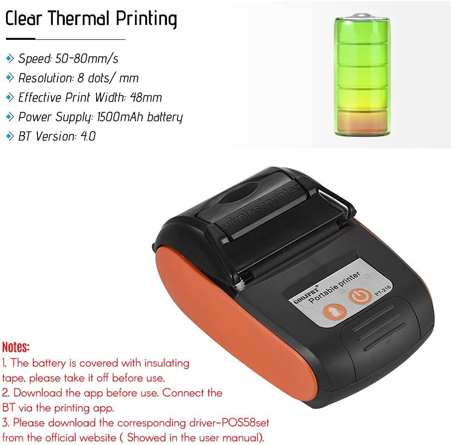 Portable Thermal Printer Handheld 58mm Receipt Printer for Retail Stores
