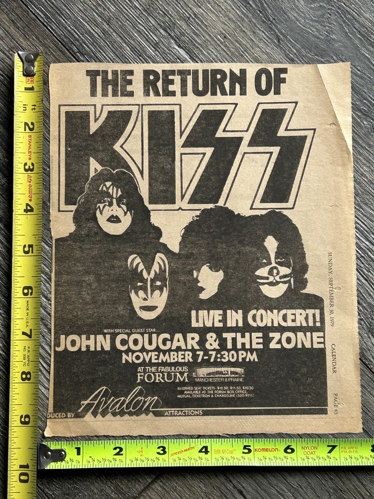 KISS Concert Ad Advert Dynasty Tour LA Forum Nov 7 1979 9x7 Vintage Kiss Aucoin