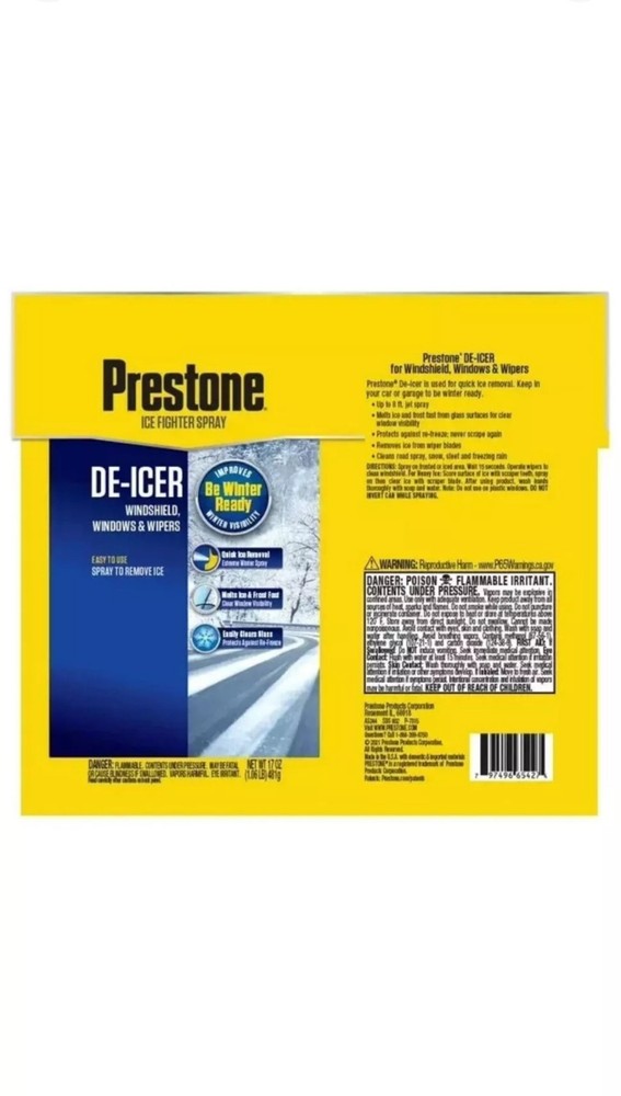 NEW Prestone Windshield De-Icer 17 oz Can With Built In Scraper