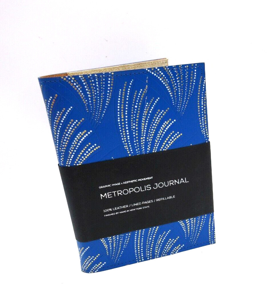 Metropolis Refillable Notebook 7" Leather Cover Spiral Insert Graphic Image Blue