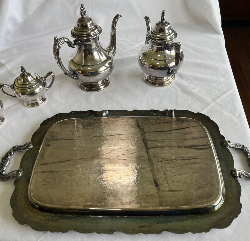 Oneida Silversmiths Sea Crest 5-Piece Tea & Coffee Service Silver-Plated Vintage