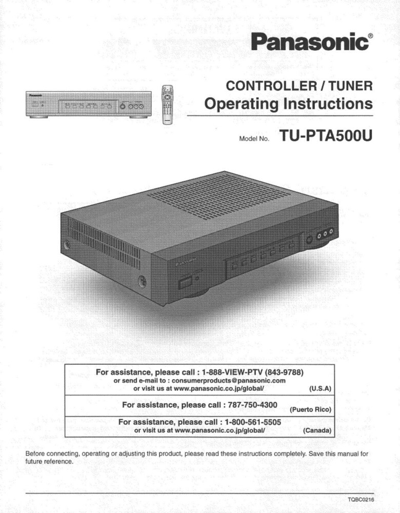 Panasonic TU-PTA500U Controller Tuner Owners Instruction Manual