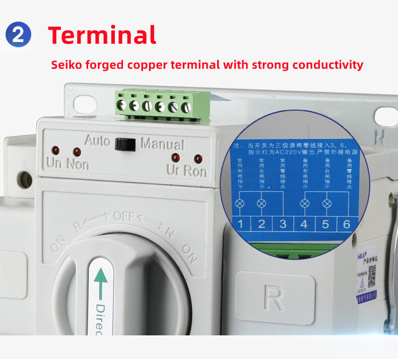 63A 2P 220V Dual Power Automatic Transfer Switch Generator Changeover Switch