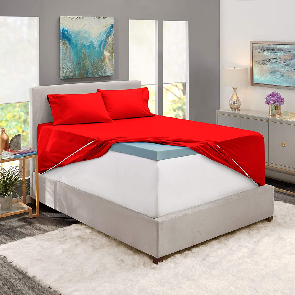 Queen Sheets Sets - 6 Piece, Extra Deep Pocket, Microfiber, Cherry Red
