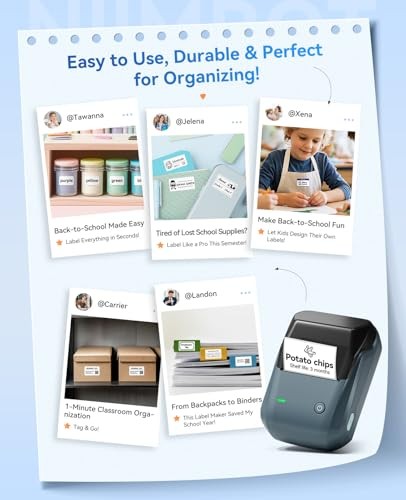 B1 Label Maker Machine with Tape, Thermal Label Printer Easy Blue Printer+Tape