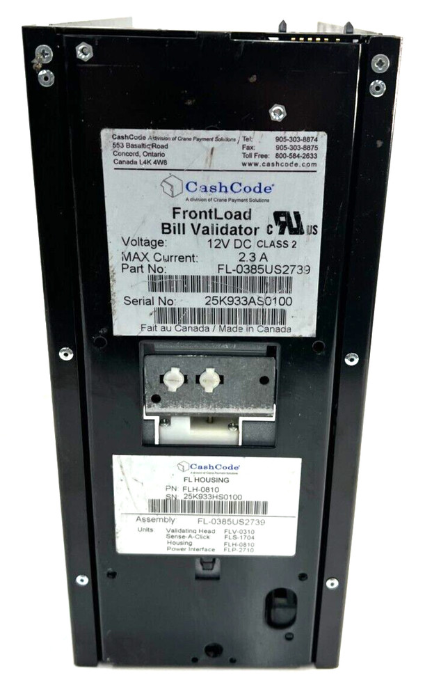 CASH CODE FRONT LOAD BILL VALIDATOR FL-0385US2739