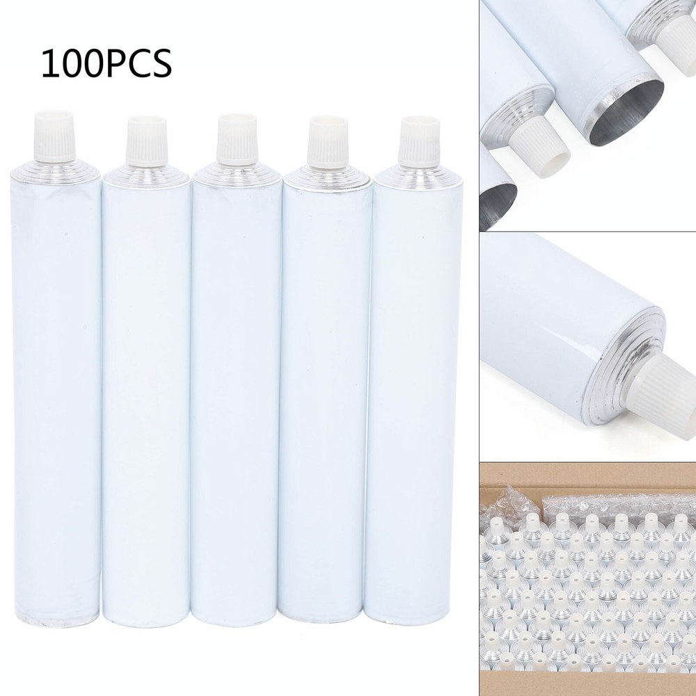 100Pcs Empty Toothpaste Tubes 100ml Aluminum w/ Needle Cap Reusable White