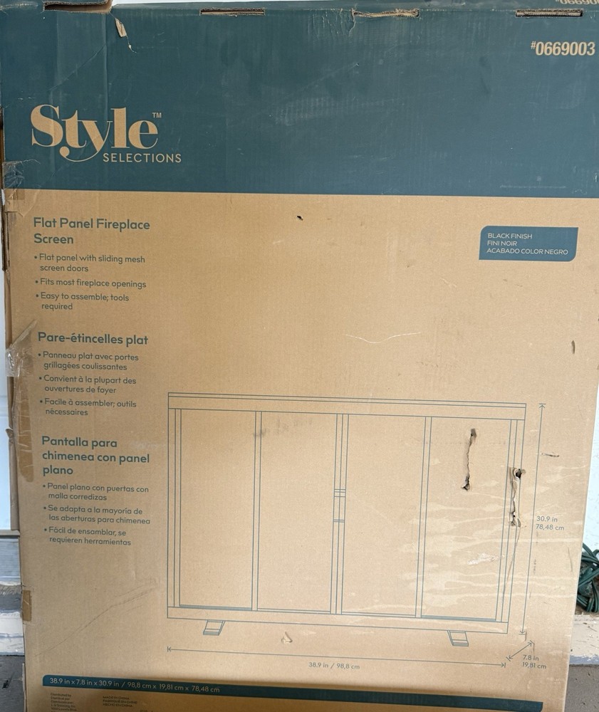 Style Selections Flat Panel Fireplace Screen # 0669003 Black Finish