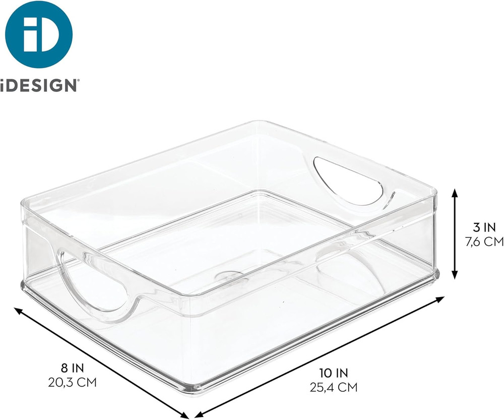 Stackable Pantry Bin with Handles for Cabinets or Fridge, Clear, Made in USA