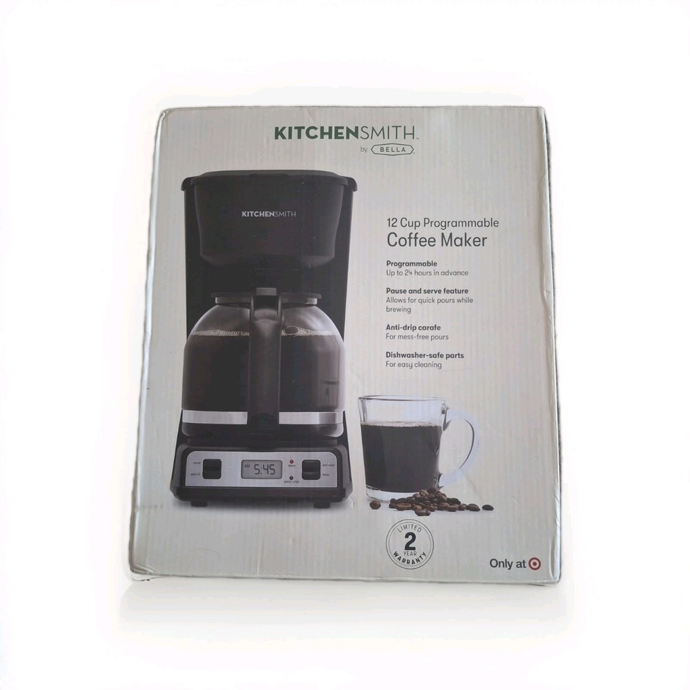 KitchenSmith by Bella 12 Cup Programmable Coffee Maker Black Auto Drip NEW