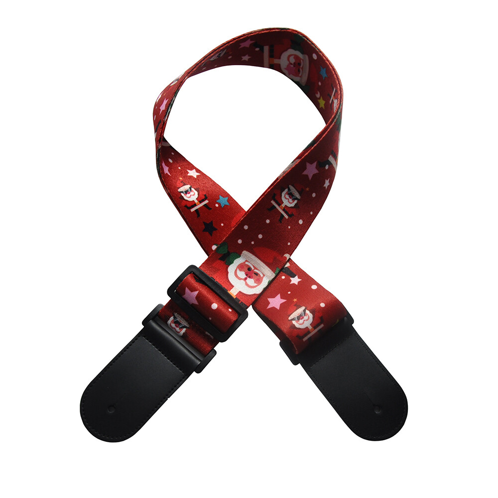 Christmas Pattern Guitar Strap Polyester Woven Leather Head 2'' wide
