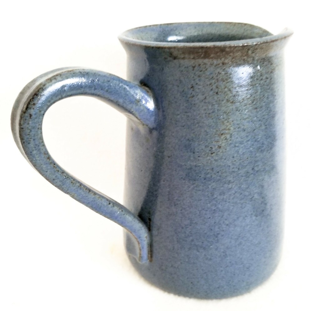 Pottery Pitcher 7" Blue Clay Pitcher Hand Made Pitcher Large Handle Signed