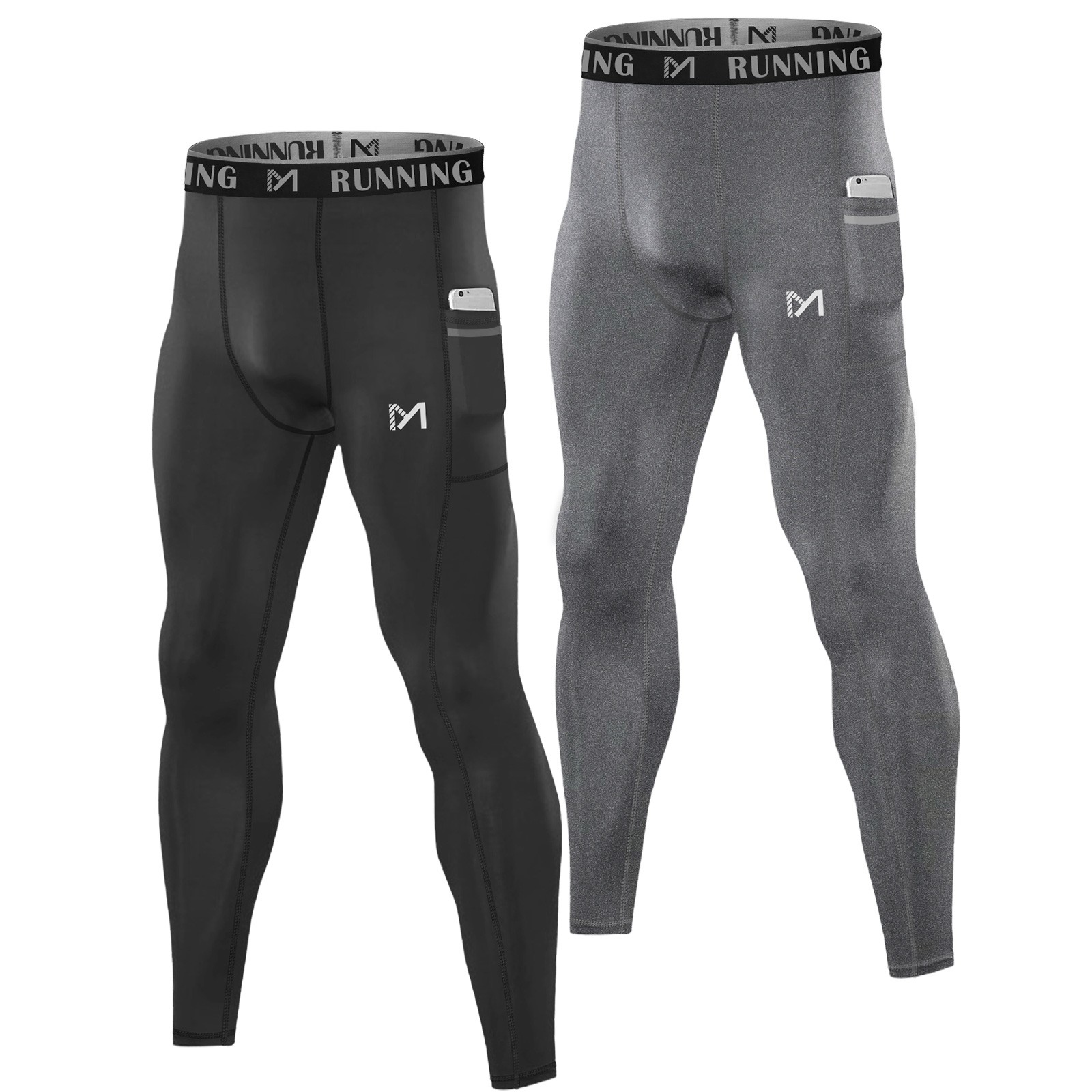2 Pack Men's Compression Pants Baselayer Running Tights Leggings for Sports Gym
