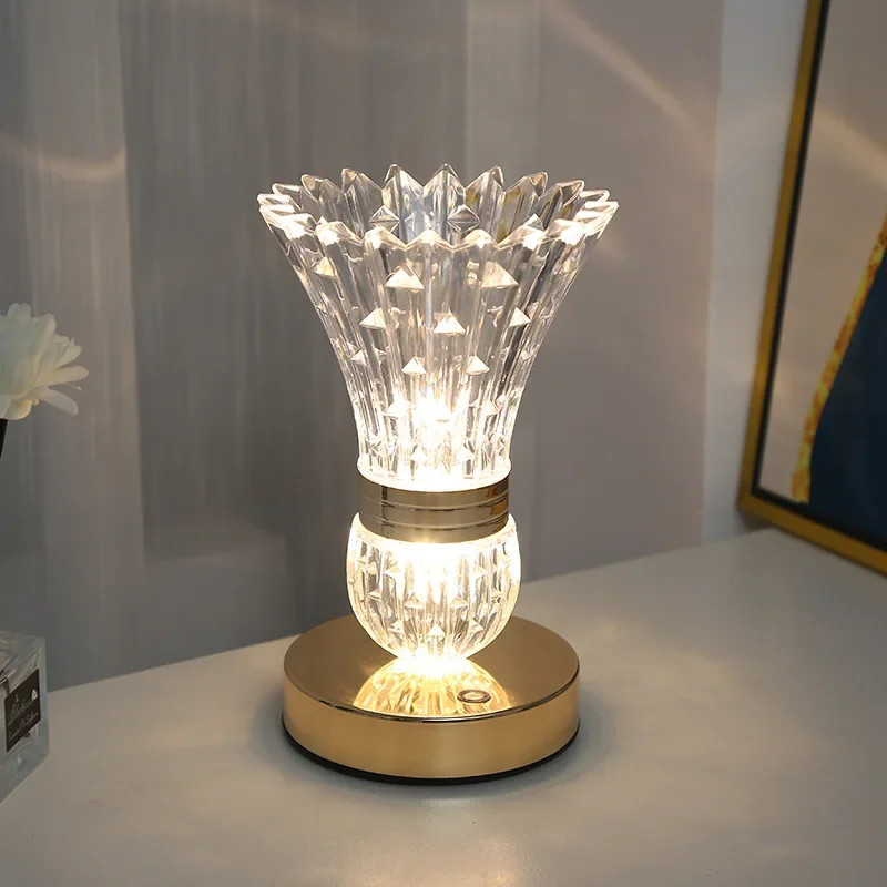 LED Crystal Table Lamp Vase Night Light Touch Dimmable Atmosphere Bedside Gift