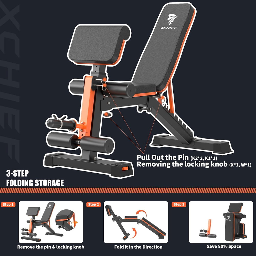 Adjustable Weight Bench - 1000LBS Capacity Heavy Duty Foldable Workout Bench for
