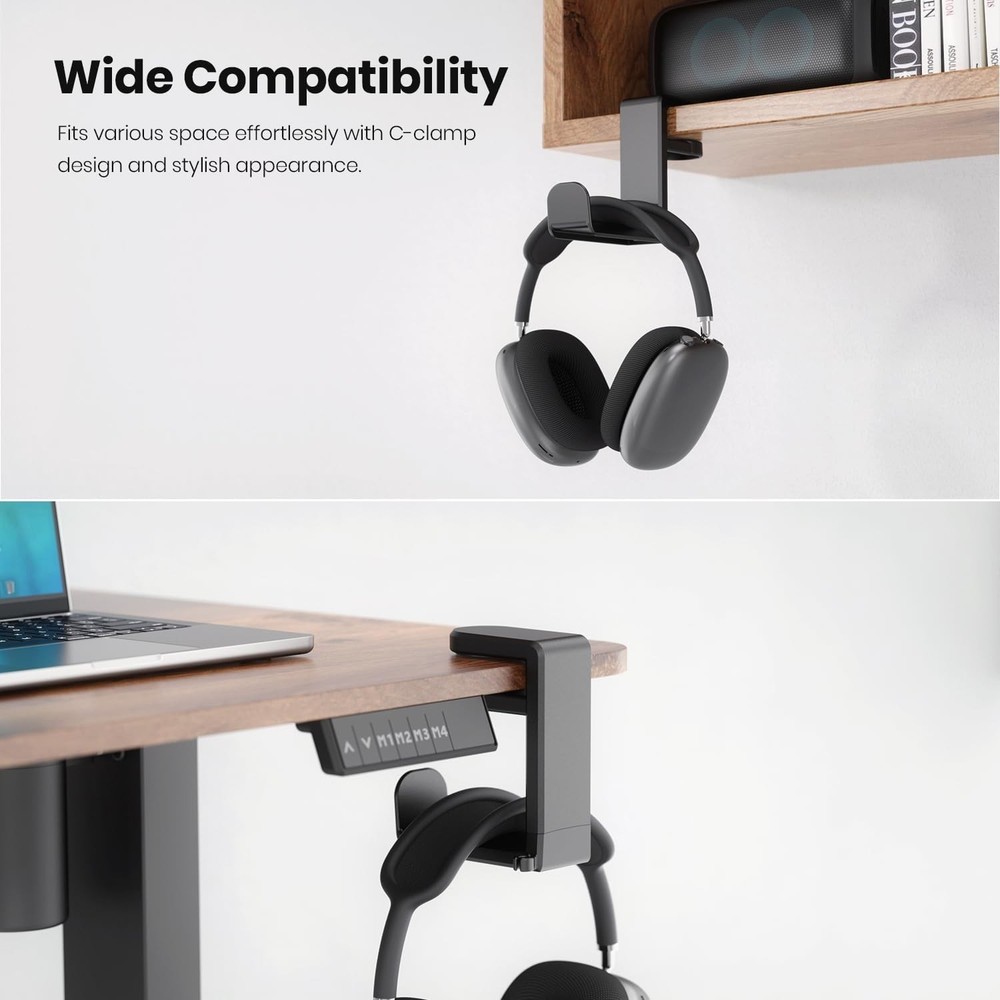 Rotating Headphone Stand PC Gaming Headset Holder Adjustable Clamp-on Under