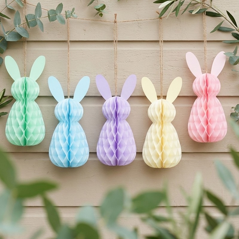5Pcs Easter Hare Honeycomb Decorations for Tabletop Ceiling Windowsill Display