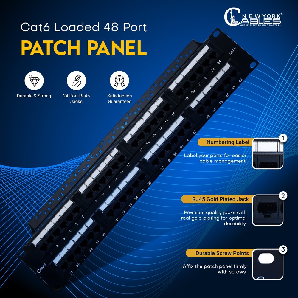 48 Port Patch Panel Cat6 2U Rack & Wall Mount Ethernet UTP Keystone Patch Panel