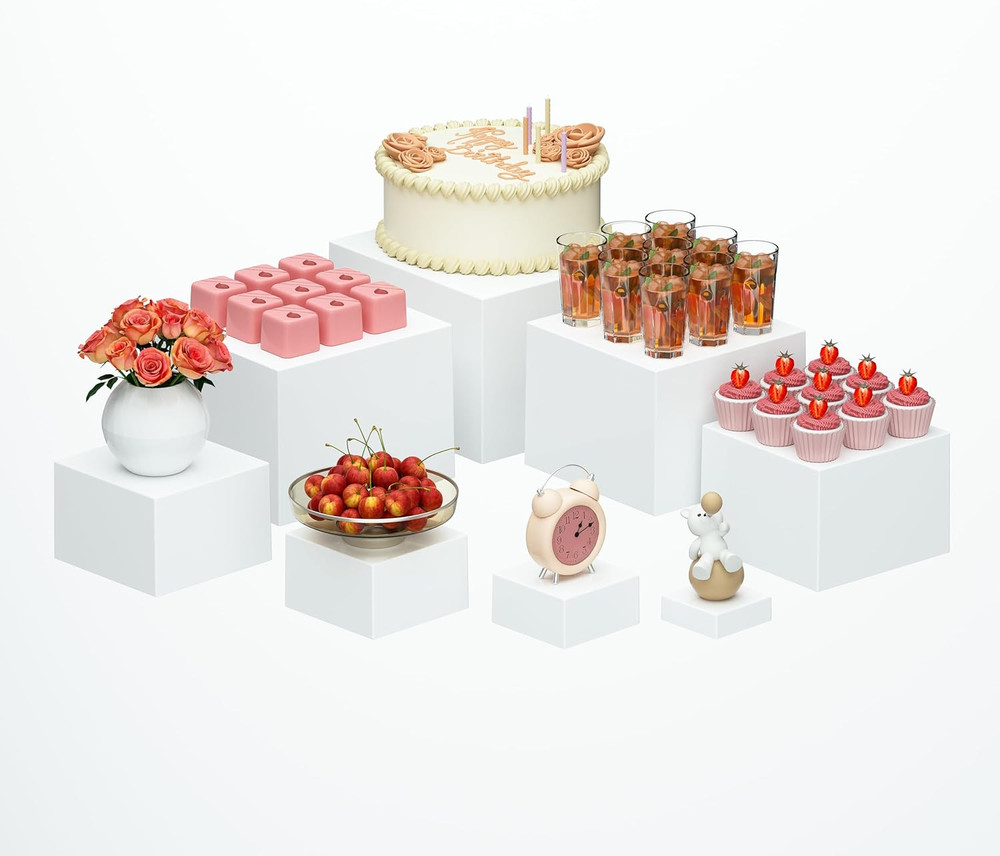 White Acrylic Buffet Risers Set - 8 Pcs Display Stands for Parties