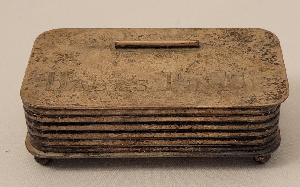 Vintage Victoria Baby's Pin-Up Silver Plate Safety Pin Box