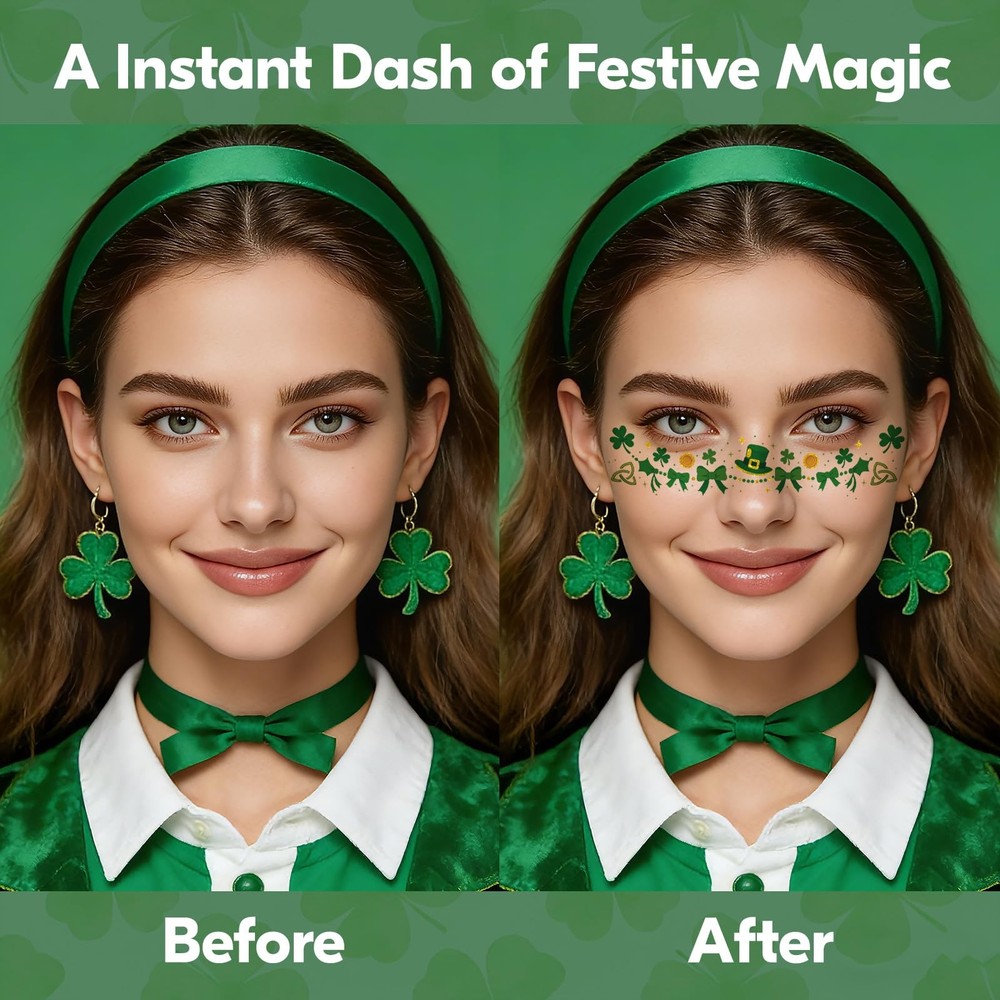 28PCS St. Patrick's Day Glitter Face Temporary