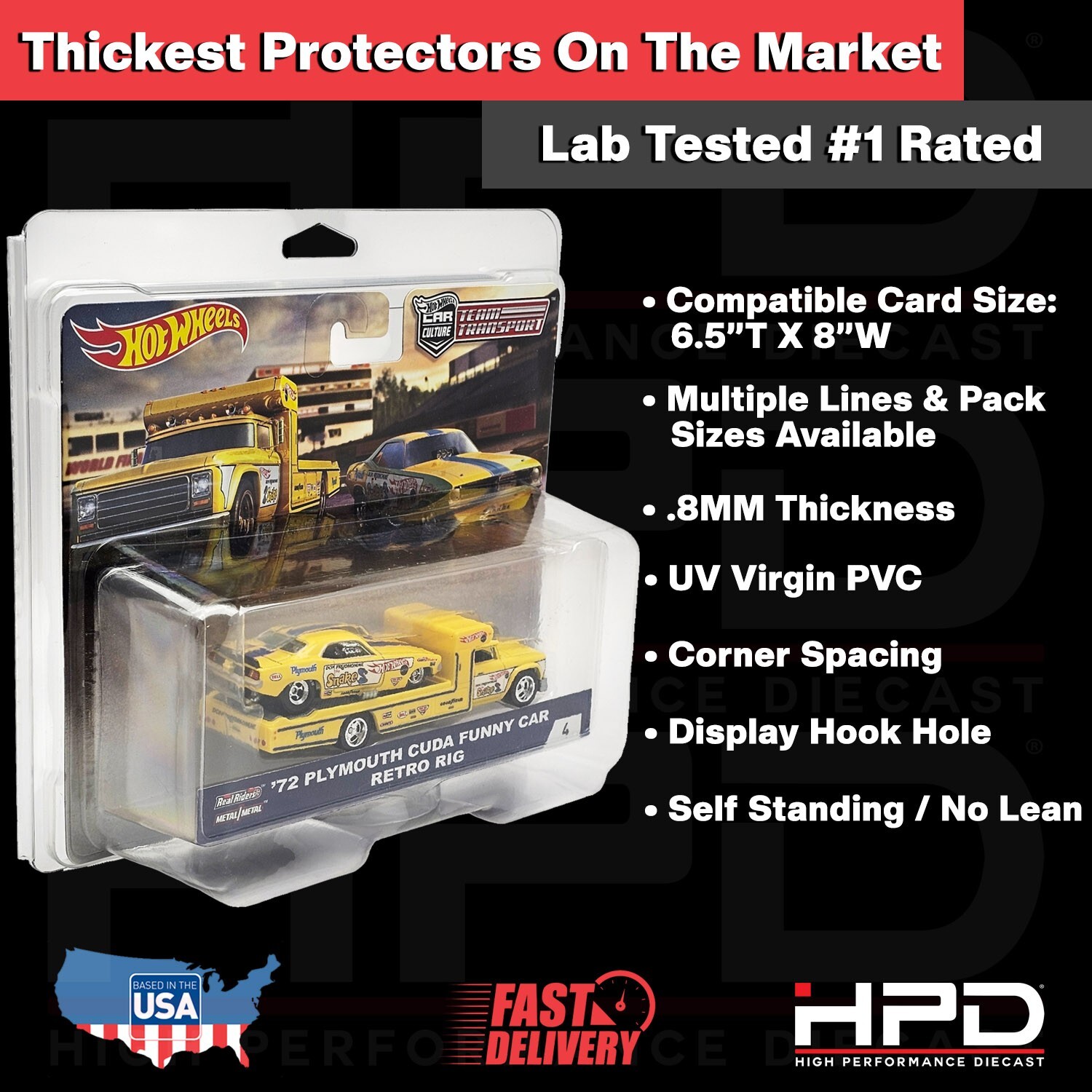 1 PACK HPD PROTECTOR CASE (TEAM TRANSPORT) HOT WHEELS  .8MM HEAVY DUTY