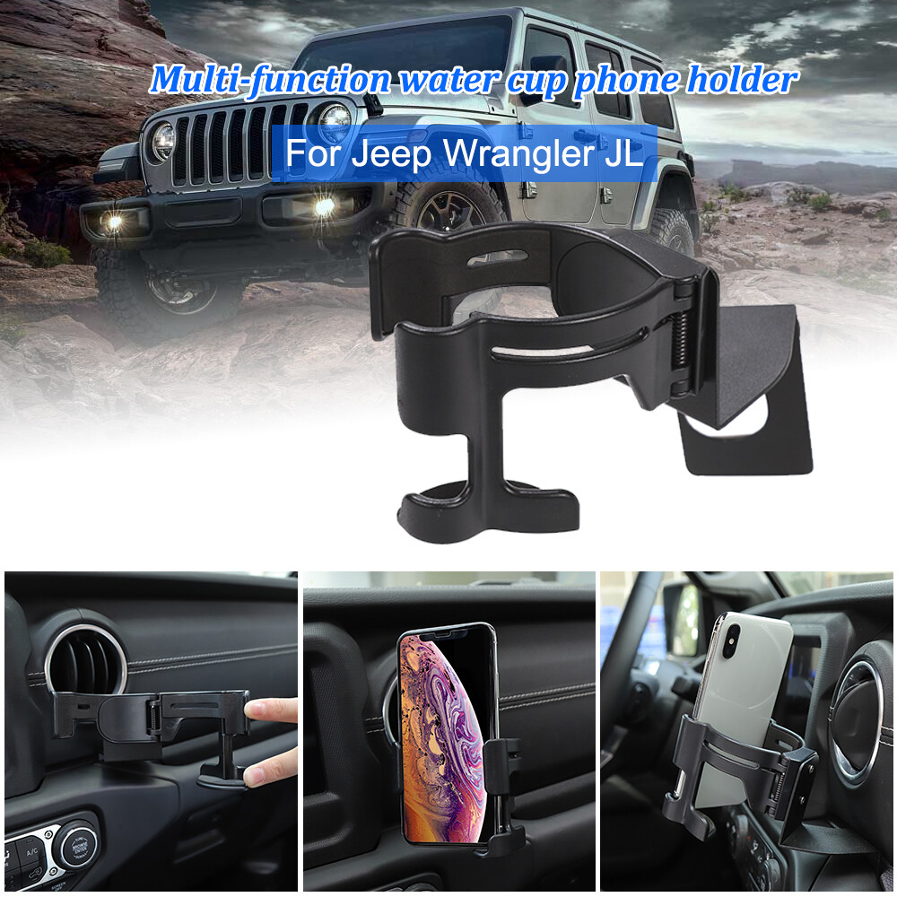 Multi-Function Drink Cup Phone Holder Bracket Organizer for Jeep Wrangler JL 18+