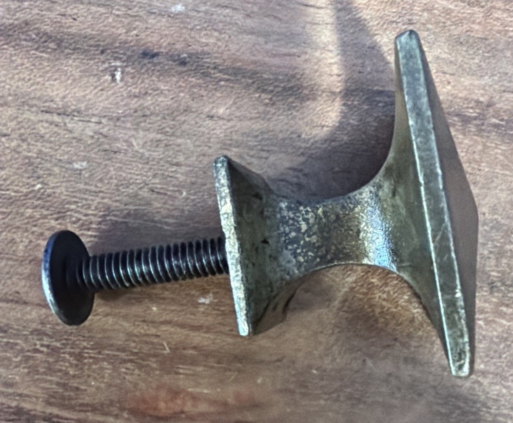Antique/Vtg Solid Brass Mission Style Drawer Pull Square W Raised Bevel Pointed