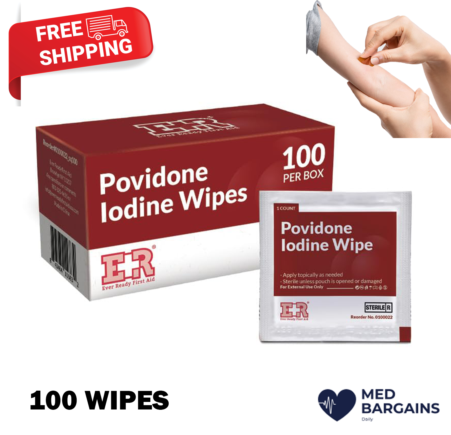 Ever Ready First Aid Povidone Iodine Wipes – Box of 100 Wipes