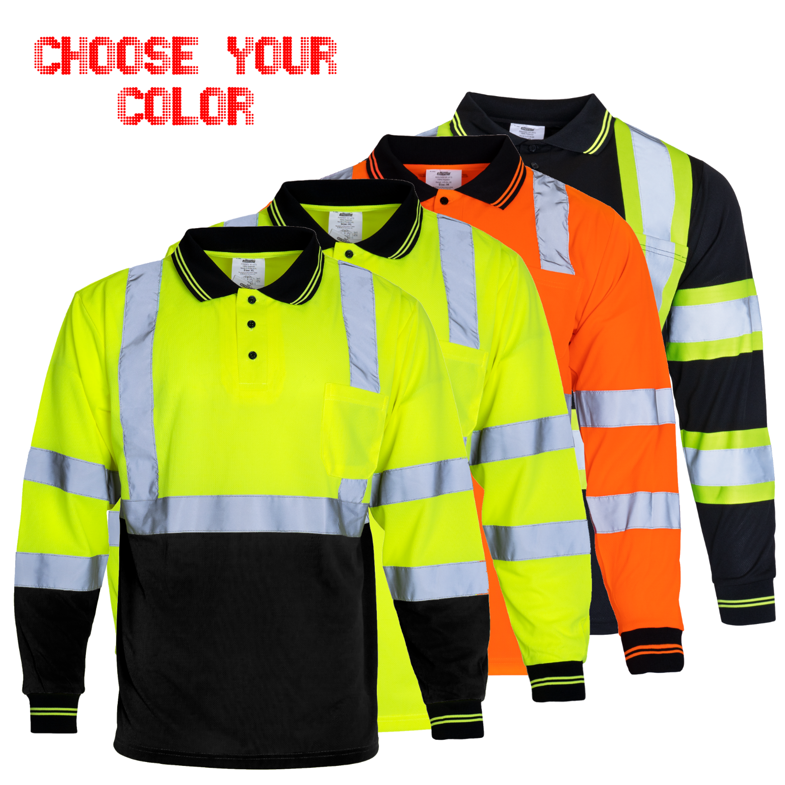 ANSI Hi Vis Polo Shirt Long Sleeve Reflective Safety Top