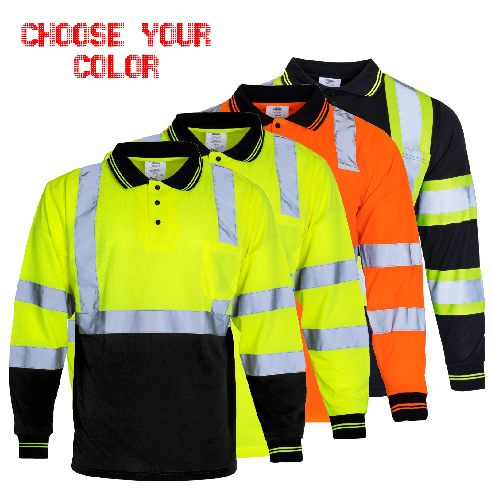 Hi Vis Polo Shirt ANSI Reflective Safety Long Sleeve HIGH VISIBILITY