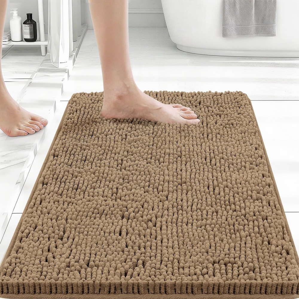 Bcoimo Chenille Bath Mat 24x17 Non-Slip Machine Washable