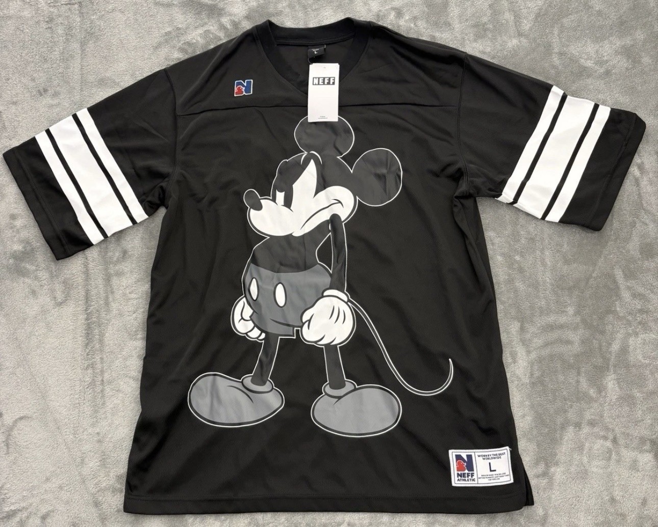 Mickey Mouse Football Jersey Mens Large Neff Disney Jersey Black White Grumpy