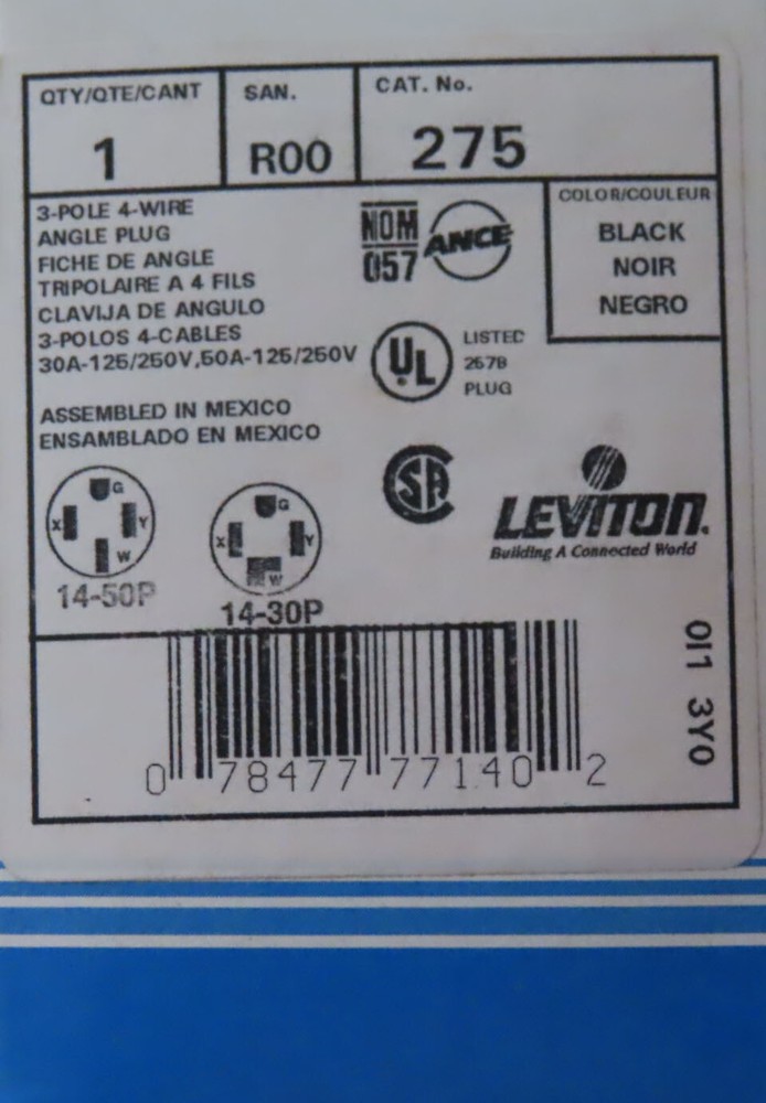 LEVITON 30A ANGLE PLUG  275