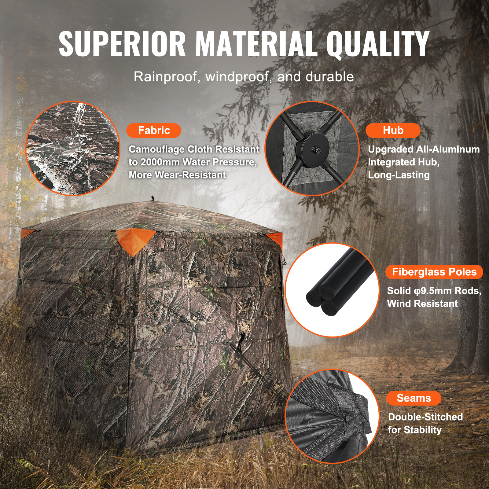 VEVOR Hunting Blind 270° See Through Ground Blind One-Way Mesh for 4-5 Person