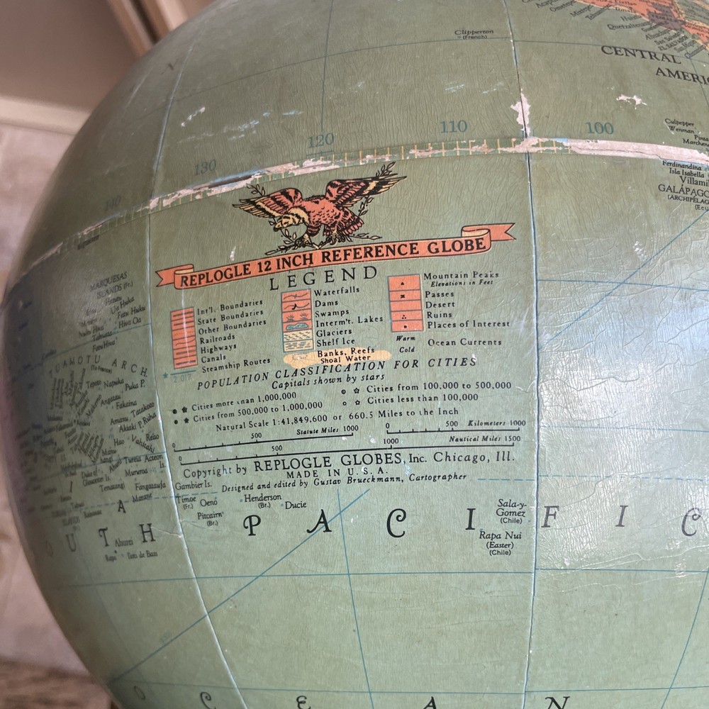 Vintage REPLOGLE 12 inch reference globe Made in USA year unknown