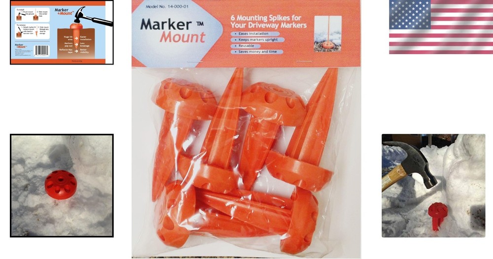 Durable Orange Marker Mount Driveway Stakes - 6-Pack for Easy Installation