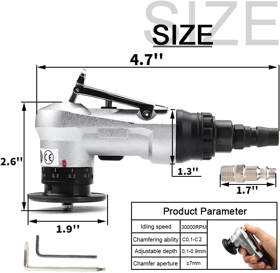 Mini Pneumatic Chamfering Tool with Replace Blades Inserts and Bearings, 45 Degr
