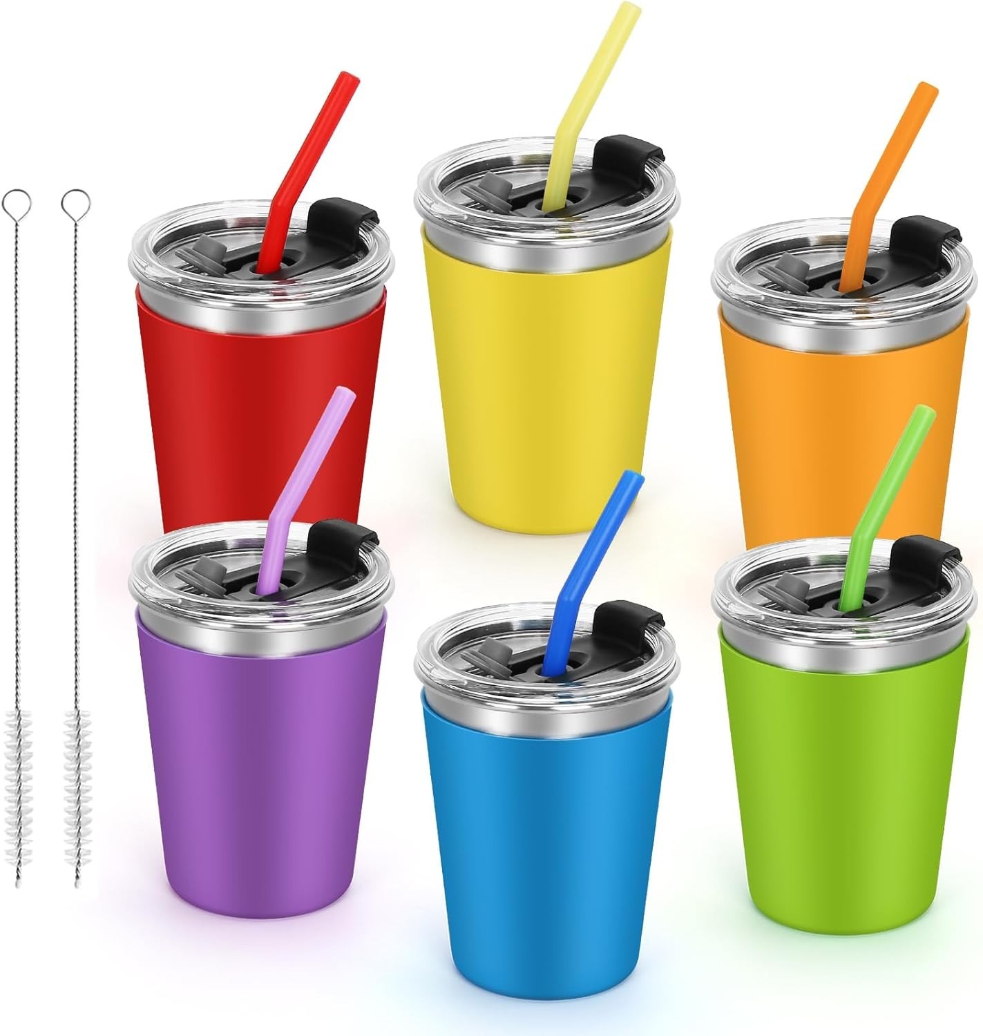 6pack Spill Proof Cups for Kids, 12oz Kids Cups with Straws and Lids Colorful...
